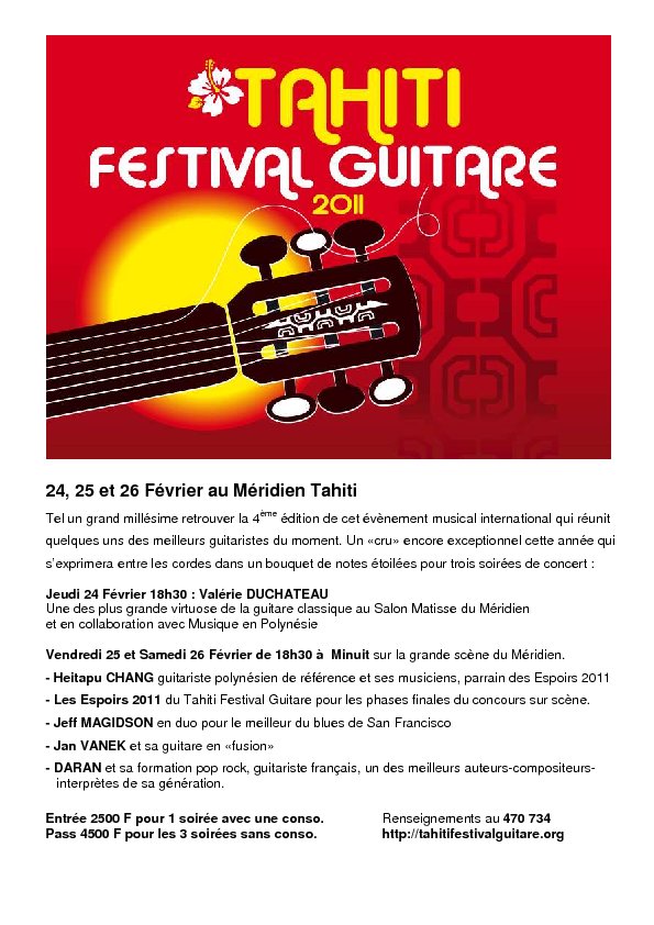 4ème édition du Tahiti Festival Guitare 2011: Votez sur Polynésie première
