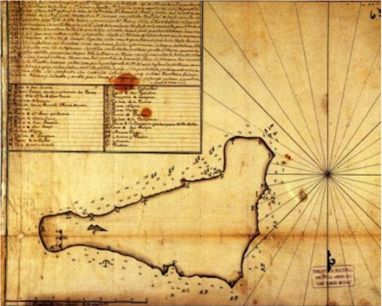 Cette carte, remarquable de précision, est due au travail des Espagnols lors du séjour de Gonzalez de Ahedo.