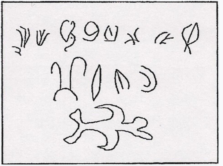 Ces signes sont les signatures de trois chefs pascuans ayant entériné la prise de possession de leur île par les Espagnols. Des signes très proches de ceux relevés sur les rares bois gravés en rongo-rongo. Ces signes sont les signatures de trois chefs pascuans ayant entériné la prise de possession de leur île par les Espagnols. Des signes très proches de ceux relevés sur les rares bois gravés en rongo-rongo.