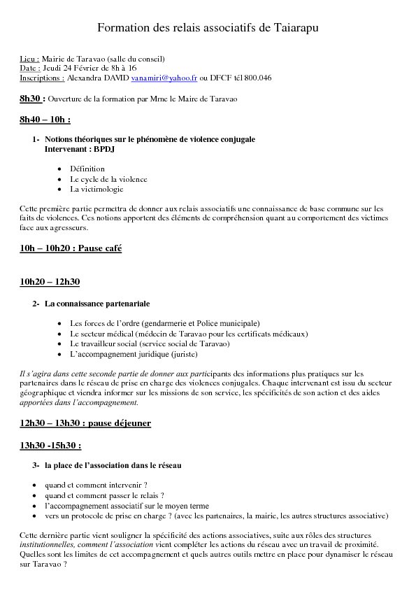 Lutte contre les violences familiales: formation des relais d'information