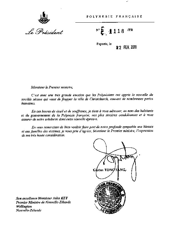 Christchurch: Gaston Tong Sang adresse un message de solidarité