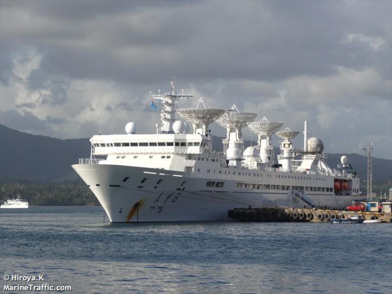 Le Yuan Wang-6, officiellement un bateau "scientifique et d'exploration", serait en réalité au cœur du dispositif balistique Chinois dans le Pacifique. (crédit photo : Hiroya.K, Marinetraffic.com)