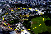 PHOTO : Le périmètre, en pleine centre-ville d’Auckland, où se trouve l’ancien cratère volcanique (source photo : GNS Science)