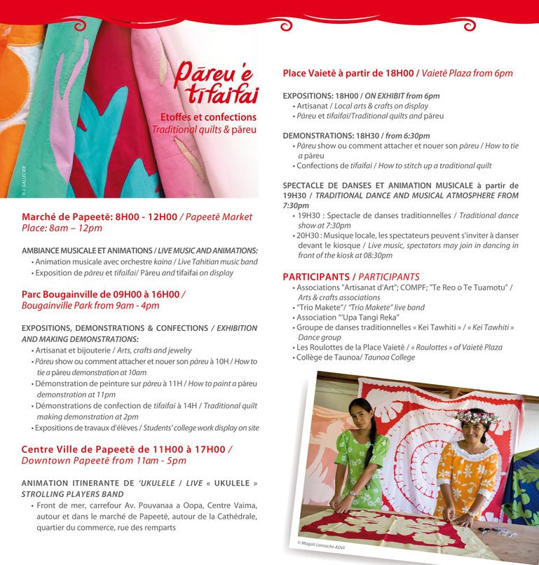 Mahana Pae dédié aux pareu et tifaifai, ce vendredi 29 avril