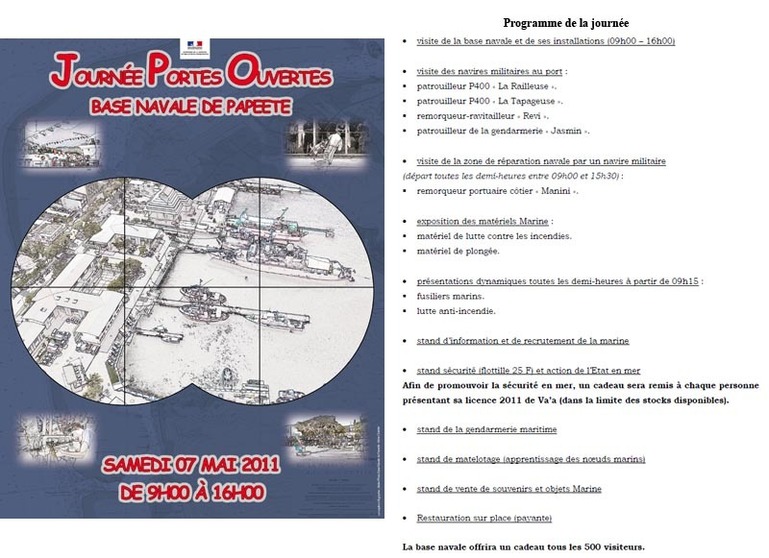 Samedi 7 mai : Journée portes ouvertes de la base navale de Fare Ute