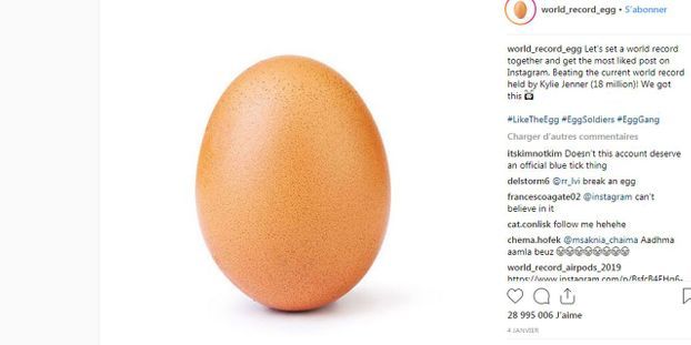 Une photo d'oeuf bat le record de "likes" sur Instagram