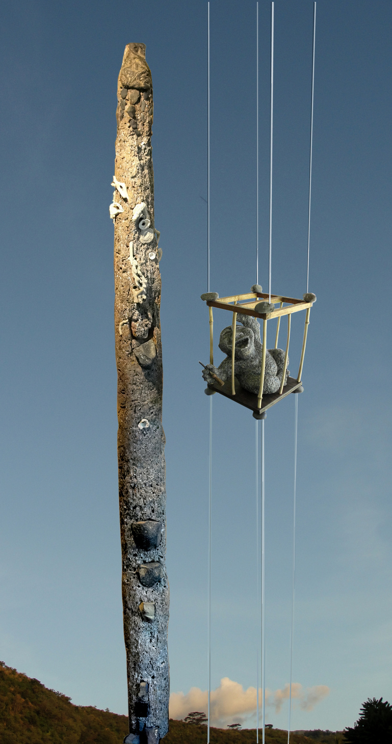 Œuvre de Nicolas Bernier "Muri Mua ou le rêve de l'ascenseur"   - sculpture en technique mixte