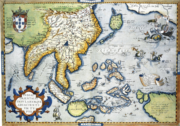 En 1570, grâce aux expéditions espagnoles dans le Pacifique, voici la carte de la région, document qu’avait pu établir Abraham Ortelius.