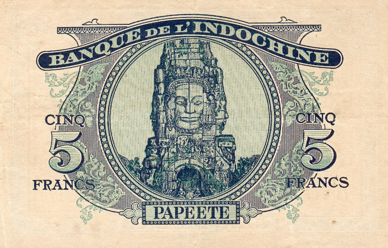 Billet de la banque de l'Indochine. Impression australienne 1944 - Verso (Collection privée).