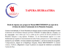 Statut: Droit de réponse du Tapura à Moeatai Brotherson