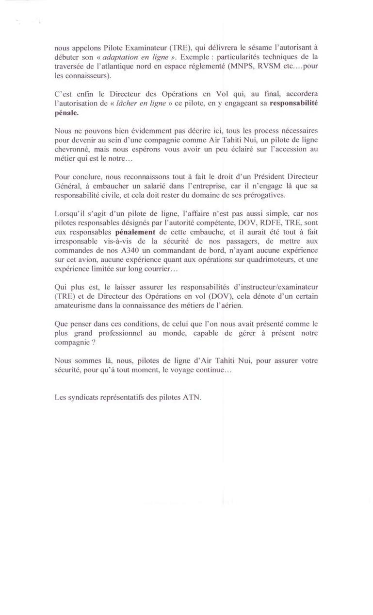 "La majorité des salariés est contre le maintien de M. Pastour à la tête d'ATN", selon le SPNT