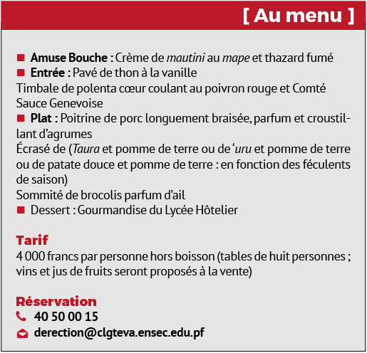 Collège Tinomana Ebb : un repas gastronomique pour un abri