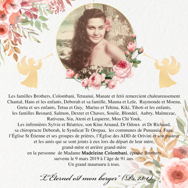 Avis de remerciements Famille COLOMBANI - BROTHERS