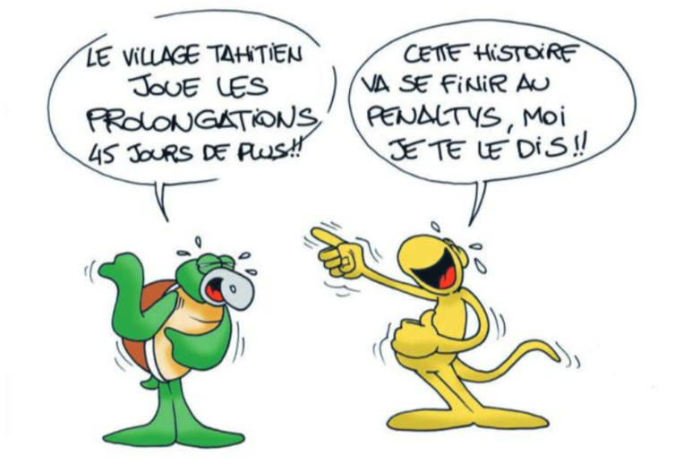 " Village tahitien : 45 jours supplémentaires " vu par Munoz " Village tahitien : 45 jours supplémentaires " vu par Munoz