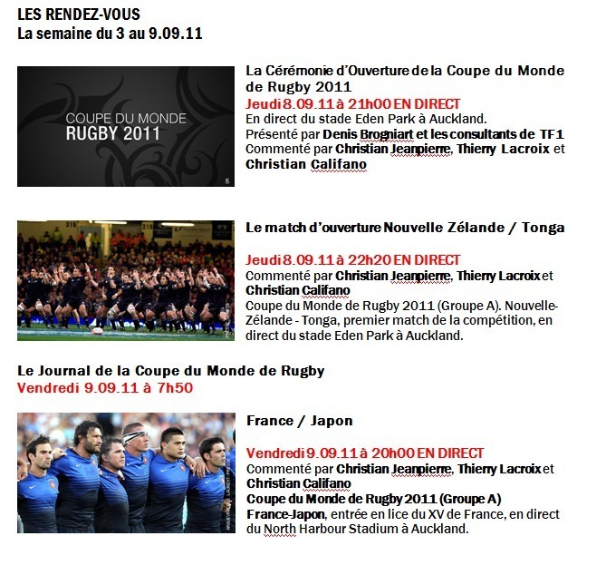 Rugby: le meilleur de la coupe du monde 2011 en direct sur TNTV