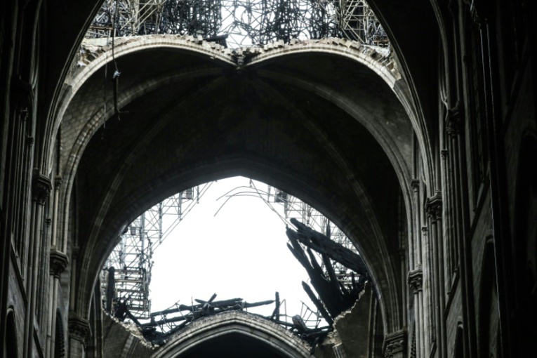 Les voutes de la nef de Notre-Dame de Paris le 16 avril 2019. (Photo : AFP / LUDOVIC MARIN)