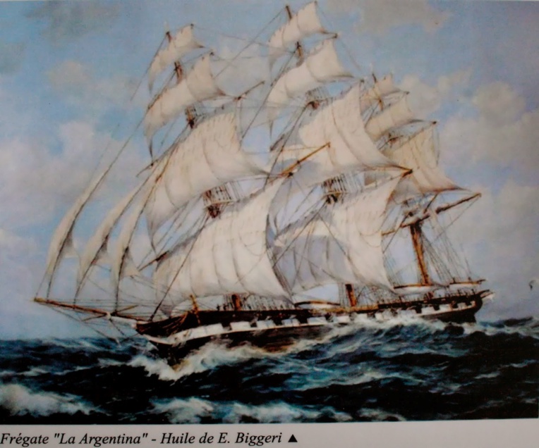 La Argentina, le trois mâts avec lequel Bouchard réalisa la première circumnavigation de l’histoire de l’Argentine.