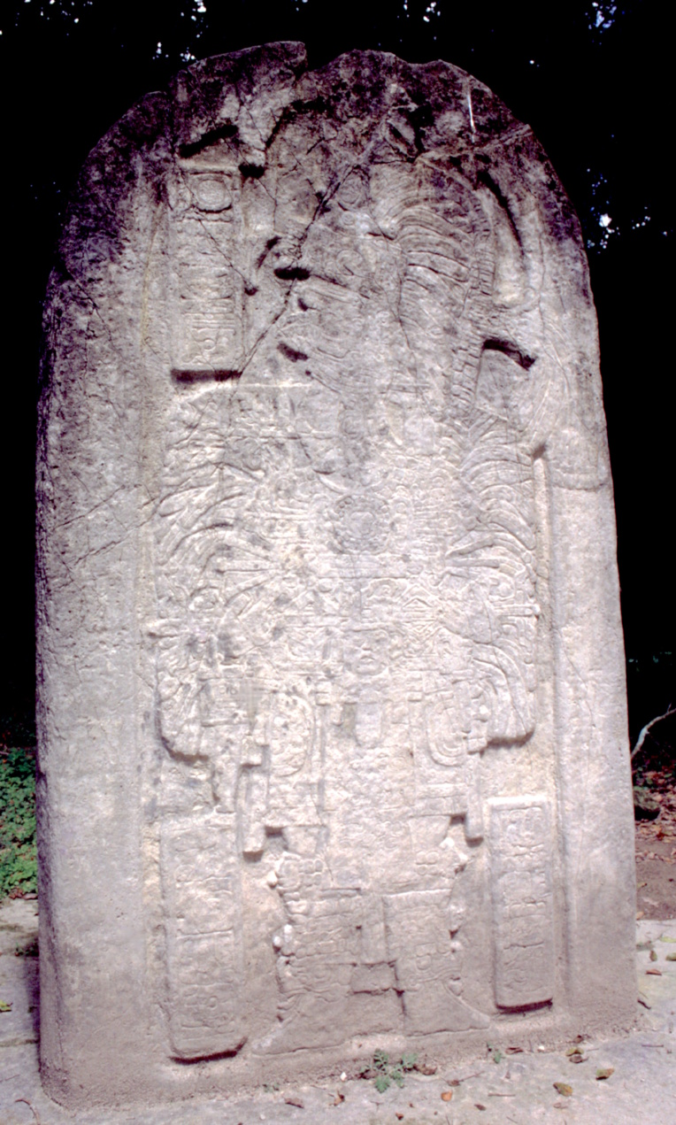 Sur les stèles de l’ancienne capitale (ici la stèle 16, dédicacée en l’an 711 de notre ère), grâce aux glyphes aujourd’hui déchiffrés, on peut lire et reconstituer l’histoire passée de cet ensemble urbain exceptionnel.