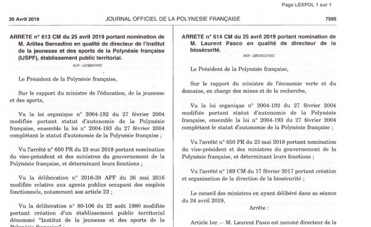 Nominations officielles à l'IJSPF et à la biosécurité