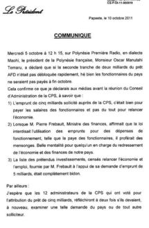 Prêt CPS : Ronald Terorotua dénonce les "mensonges" de P. Frébault