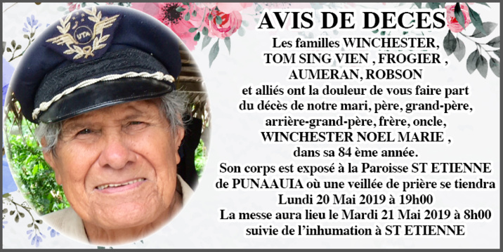 Décès de Monsieur WINCHESTER Noël Marie Décès de Monsieur WINCHESTER Noël Marie