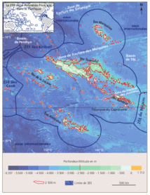 Les zones les plus prometteuses sont localisées dans les parties nord-est et sud-ouest du plateau des Tuamotu, et secondairement vers la chaîne des monts sous-marins Tarava (au sud des îles de La Société)", décrit l'étude publiée en 2016.