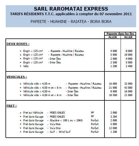 Raromatai : Horaires et tarifs de l'aremiti 4, rotations Papeete-Huahine-Raiatea