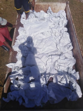 Selon les estimations de Teihoarii Nui, maire délégué de Kauehi, entre 300 et 400 sacs plastiques ont été ramassés sur le récif.