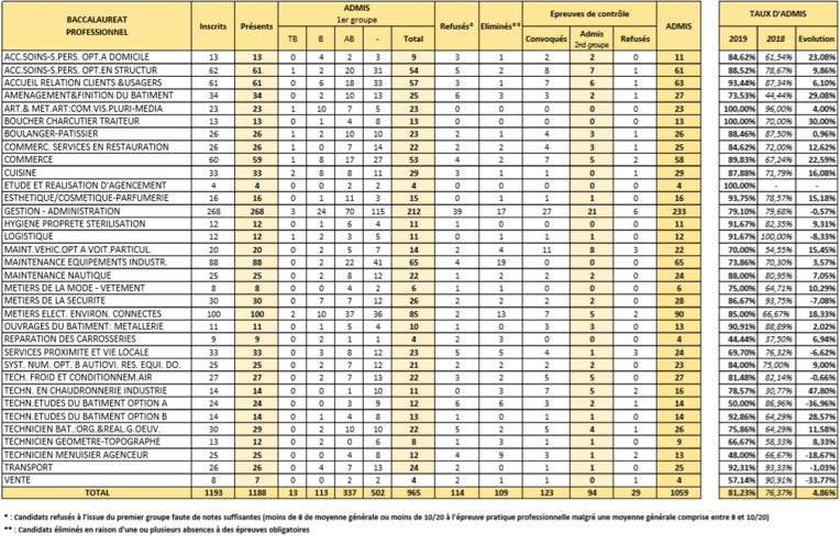 Bac Pro 2019 : les résultats du second groupe Bac Pro 2019 : les résultats du second groupe