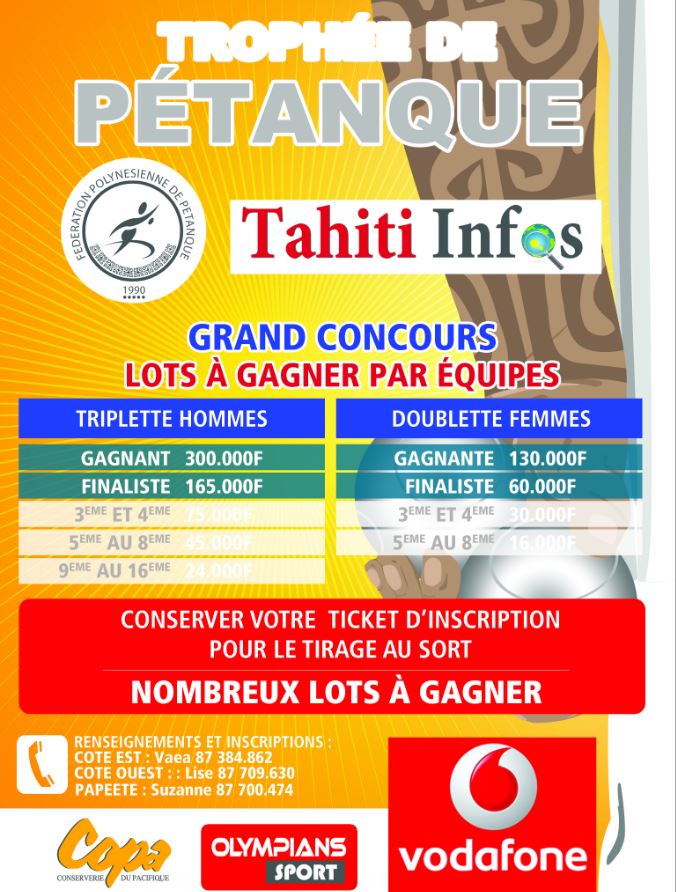 ​5e Trophée Tahiti Infos de pétanque, les 27 et 28 juillet à Papara