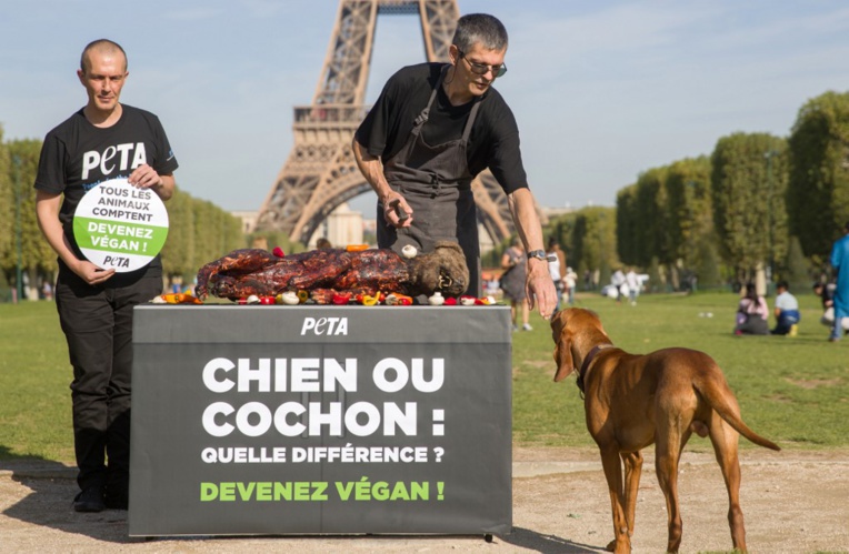 Un "chien" sur un barbecue, les vegans interpellent les touristes à Paris