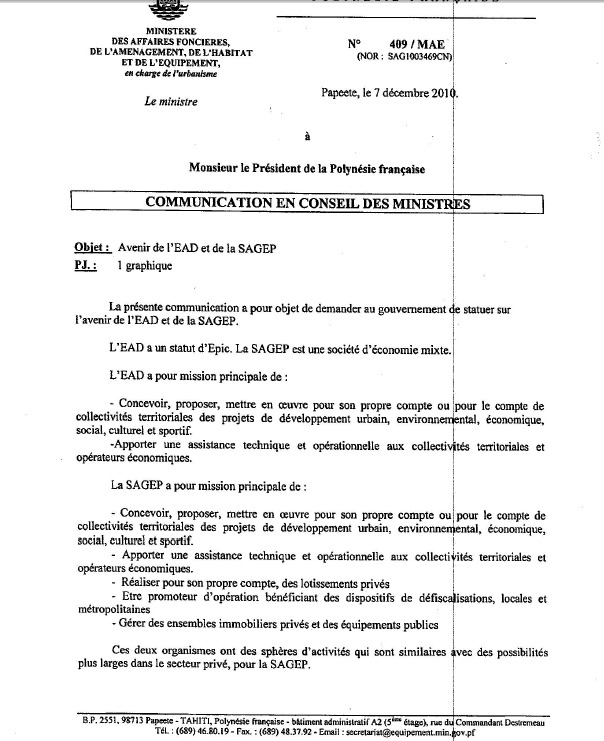 Le précédent ministre de l'équipement préconisait la fermeture de l'EAD et le maintien de la SAGEP