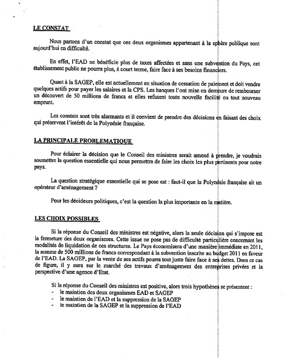 Le précédent ministre de l'équipement préconisait la fermeture de l'EAD et le maintien de la SAGEP