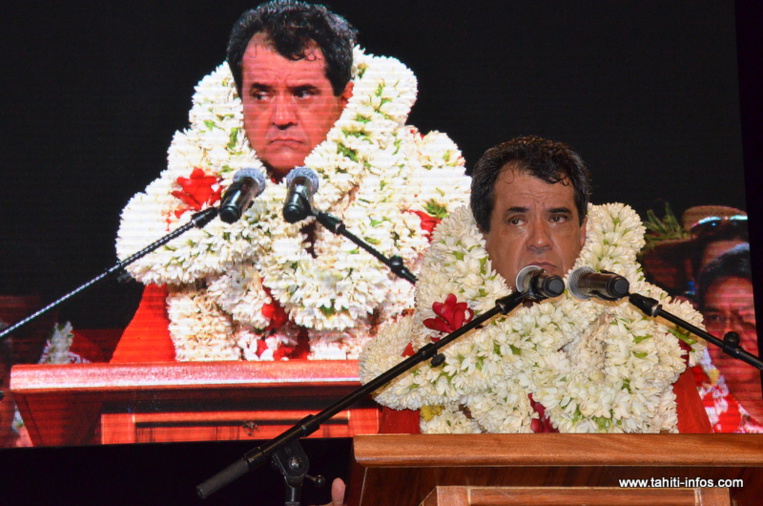 Edouard Fritch, le 20 février 2016 au congrès fondateur du Tapura Huiraatira. (Photo d'archives). Edouard Fritch, le 20 février 2016 au congrès fondateur du Tapura Huiraatira. (Photo d'archives).