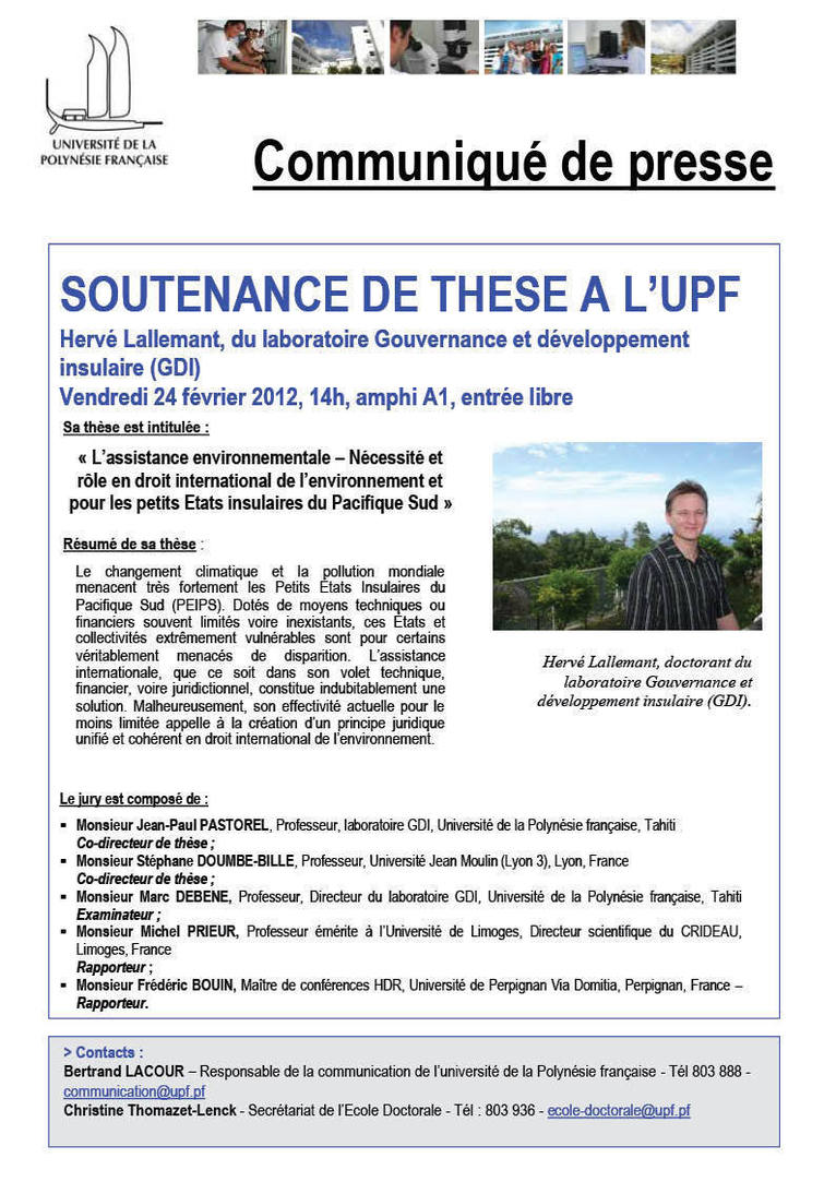 L’assistance environnementale: Hervé Lallemant soutiendra sa thèse vendredi 24