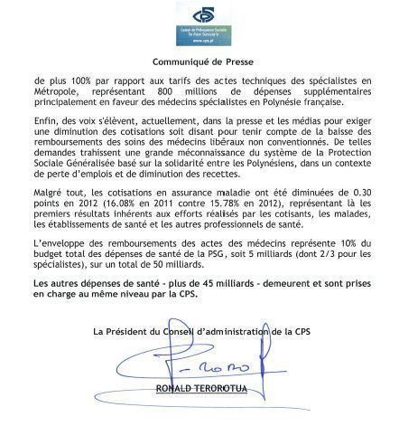 Ronald Terorotua réagit aux déclarations du Ministre de la Santé .