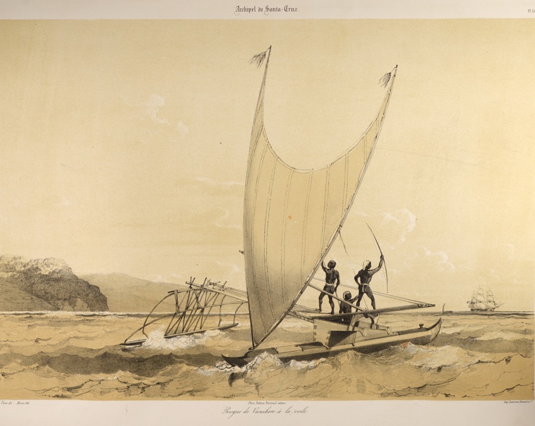 Les premières pirogues utilisées par nos ancêtres ressemblaient sans doute à ce modèle des îles Salomon au 18e siècle