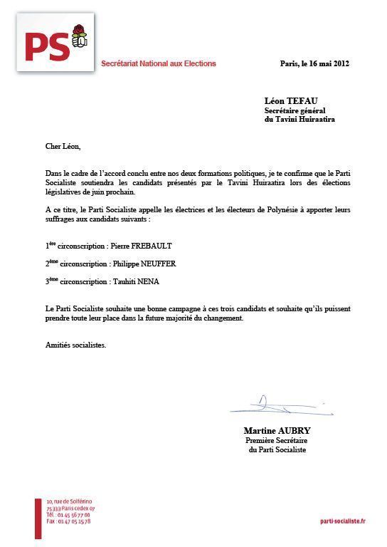 Martine Aubry invite les militants du PS à soutenir les candidats du Tavini Huiraatira-UPLD
