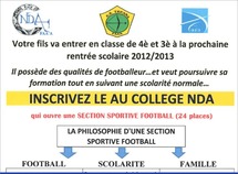 Ouverture d’une section football à NDA Ouverture d’une section football à NDA