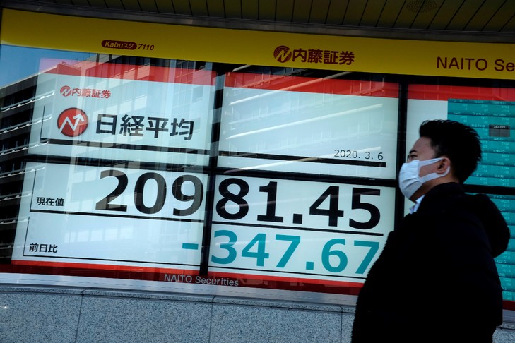Un panneau indiquant les cours de la Bourse de Tokyo, le 6 mars 2020 / AFP