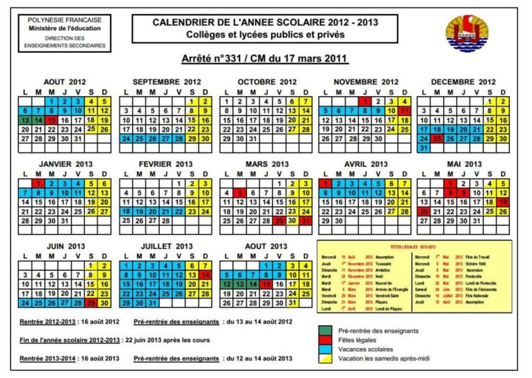 Pratique! Les calendriers scolaires primaires et secondaires 2012-2013 à télécharger