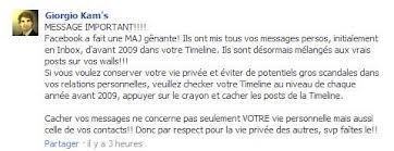 Facebook France/bug: message aux utilisateurs pour "mettre fin à la rumeur"