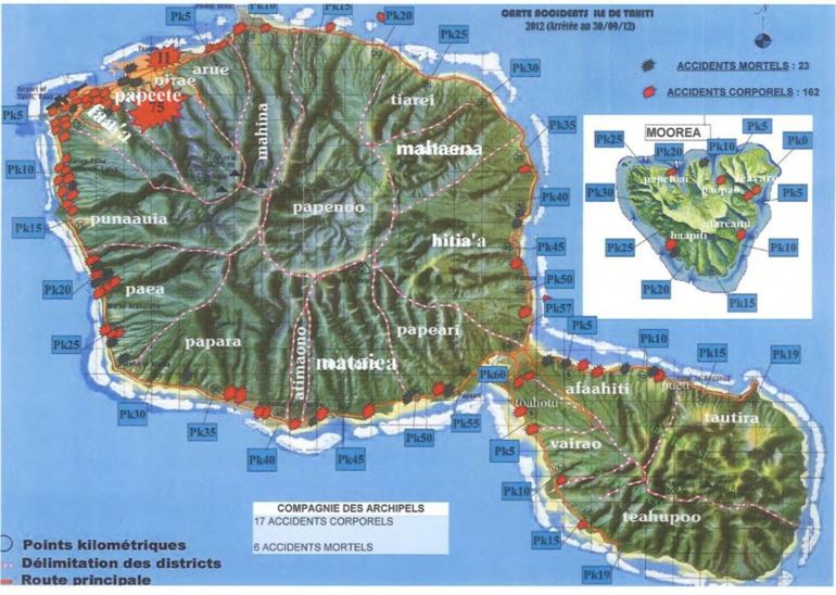 En rouge les accidents corporels, en noir les accidents mortels