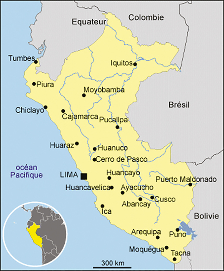 Sur cette carte du Pérou, au nord de Lima, la capitale, se trouve la ville de Huaraz, point de départ pour découvrir les puyas raimondii.