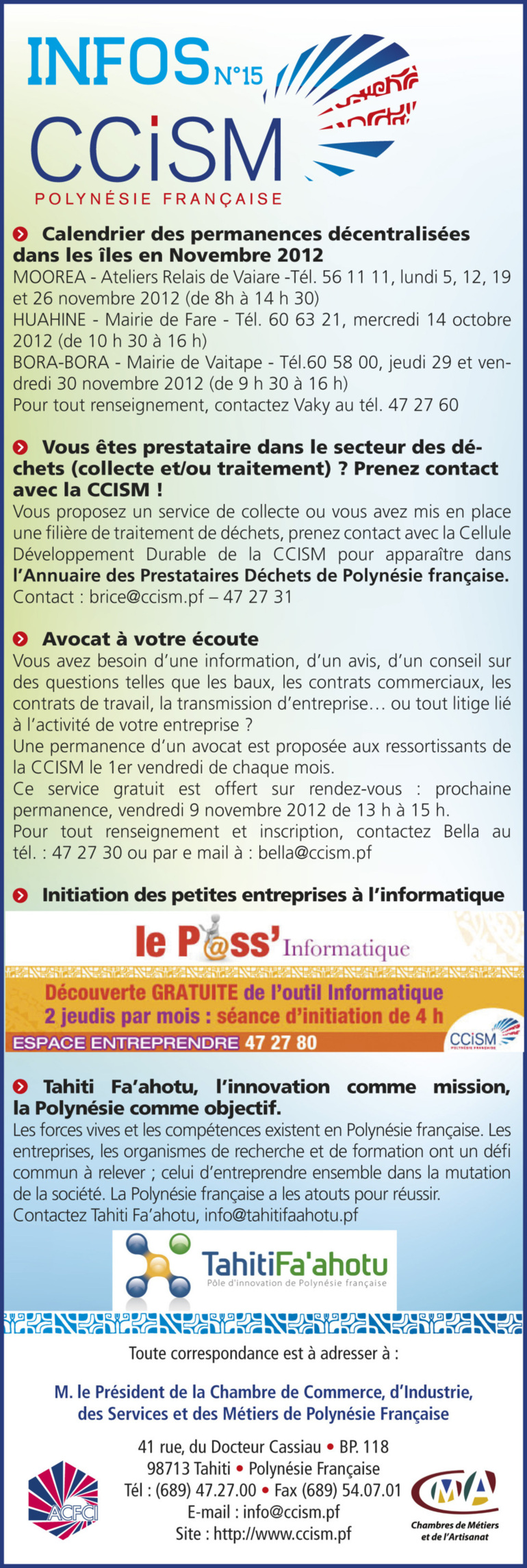 Infos CCISM N°15 Infos CCISM N°15