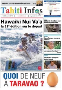 Afin d'éviter toute confusion, voici la page de Une du N°1 de Tahiti Infos, le nouveau journal d'informations gratuit