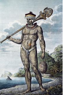 Un guerrier marquisien, l’un des dessins les plus connus de Tilesius, illustrateur de l’expédition.