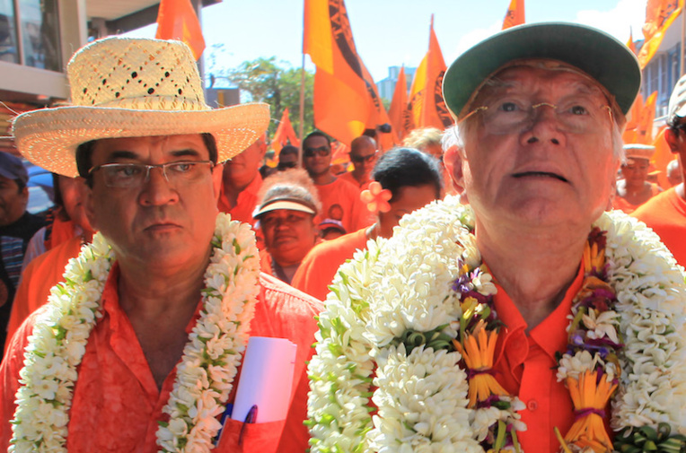 Edouard Fritch et Gaston Flosse à l'époque où ils cheminaient ensemble au Tahoera'a.