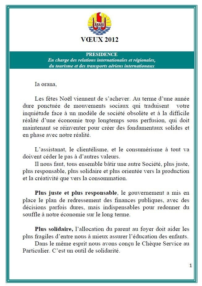 Les Voeux d'Oscar Temaru à la population