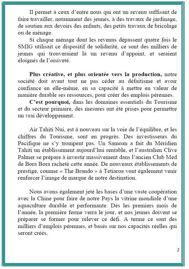 Les Voeux d'Oscar Temaru à la population